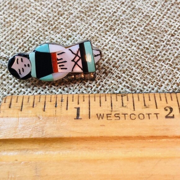 Native American Zuni Maiden Pendant Theresa Waseta Inlay Gemstone Necklace - Picture 3 of 7